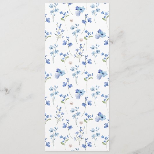 Dusty Blue Pearls & Prosecco Wildflower Menu Kaart (Achterkant)