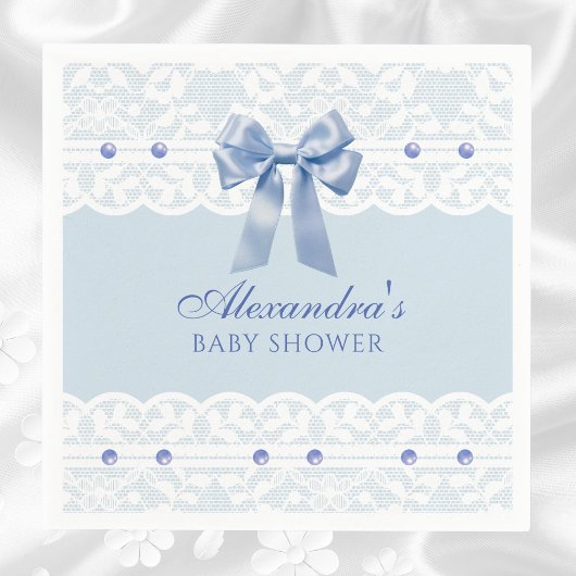 Dusty Blue Pearls Satijn Bow Lace Baby shower Servet
