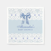 Dusty Blue Pearls Satijn Bow Lace Baby shower Servet (Voorkant)