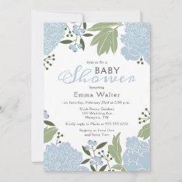 Dusty Blue Peonies Baby shower Kaart