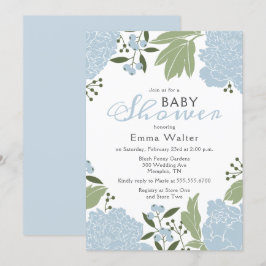 Dusty Blue Peonies Baby shower Kaart