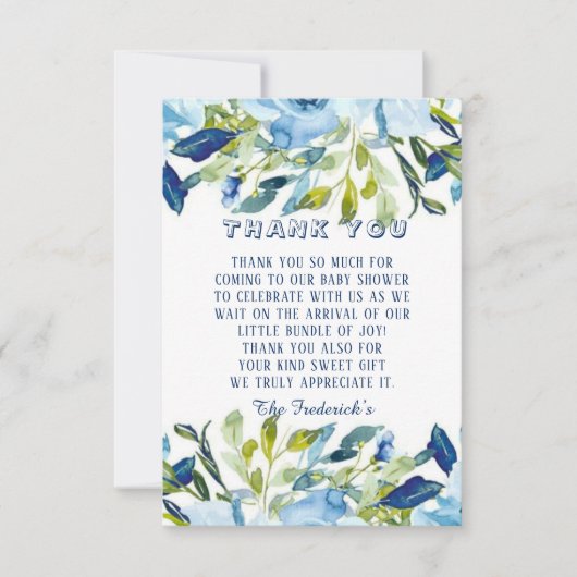 Dusty Blue Peonies Boy Baby shower Bedankkaart (Voorkant)