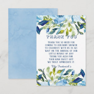 Dusty Blue Peonies Boy Baby shower Bedankkaart