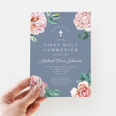 Dusty Blue Peonies Religious Boy First Community Kaart