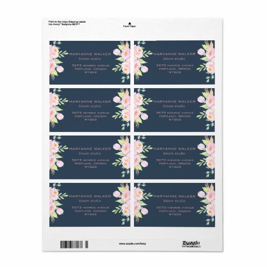Dusty Blue Peonies Return Address Label (Full Sheet)