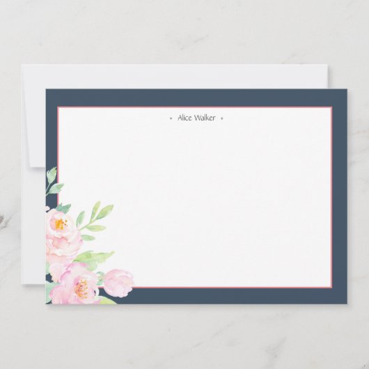 Dusty Blue Peonies Stationery Note Kaart Notitiekaartje (Voorkant)