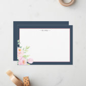 Dusty Blue Peonies Stationery Note Kaart Notitiekaartje (Voorkant / Achterkant in situ)