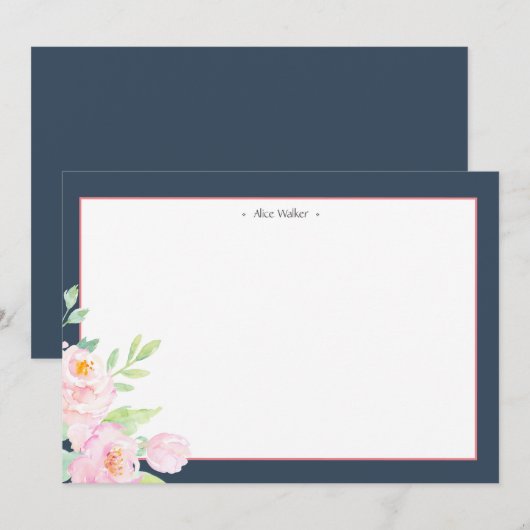 Dusty Blue Peonies Stationery Note Kaart Notitiekaartje (Voorkant / Achterkant)