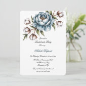 Dusty Blue Peony and Cotton Bachelorette Party Kaart (Staand voorkant)
