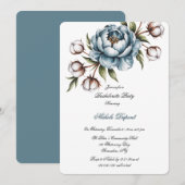 Dusty Blue Peony and Cotton Bachelorette Party Kaart (Voorkant / Achterkant)