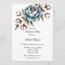 Dusty Blue Peony and Cotton Bachelorette Party Kaart