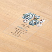 Dusty Blue Peony and Cotton Bridal Shower Acryl Uitnodigingen (Laagn)