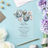 Dusty Blue Peony and Cotton Bridal Shower Acryl Uitnodigingen (Insitu (Huwelijk))