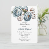 Dusty Blue Peony and Cotton Bridal Shower Kaart (Staand voorkant)