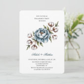 Dusty Blue Peony and Cotton Engagement Party Kaart (Staand voorkant)