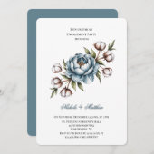 Dusty Blue Peony and Cotton Engagement Party Kaart (Voorkant / Achterkant)