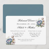 Dusty Blue Peony and Cotton Rehearsal Dinner Kaart (Voorkant / Achterkant)
