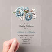 Dusty Blue Peony and Cotton Wedding Acryl Uitnodigingen (Insitu (Draagbaar))