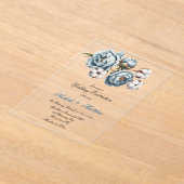 Dusty Blue Peony and Cotton Wedding Acryl Uitnodigingen (Laagn)