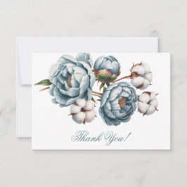 Dusty Blue Peony and Cotton Wedding Bedankkaart