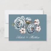 Dusty Blue Peony and Cotton Wedding Bedankkaart (Achterkant)