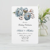 Dusty Blue Peony and Cotton Wedding Celebration Kaart (Staand voorkant)