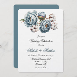 Dusty Blue Peony and Cotton Wedding Celebration Kaart