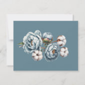Dusty Blue Peony and Cotton Wedding RSVP Kaartje (Achterkant)