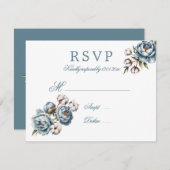 Dusty Blue Peony and Cotton Wedding RSVP Kaartje (Voorkant / Achterkant)
