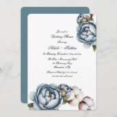 Dusty Blue Peony and Cotton Wedding Shower Kaart (Voorkant / Achterkant)
