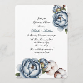 Dusty Blue Peony and Cotton Wedding Shower Kaart