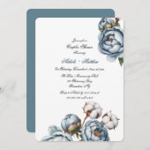 Dusty Blue Peony and Cotton Wedding Shower Kaart (Voorkant / Achterkant)
