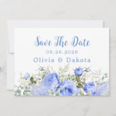 Dusty Blue Peony Blossom Chic Save the Date Kaart (Voorkant)