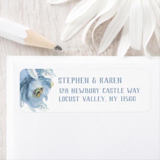 Dusty Blue Peony Elegant Return Address Label (Insitu)