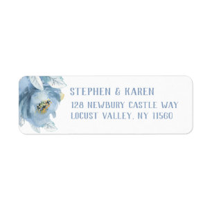 Dusty Blue Peony Elegant Return Address Label