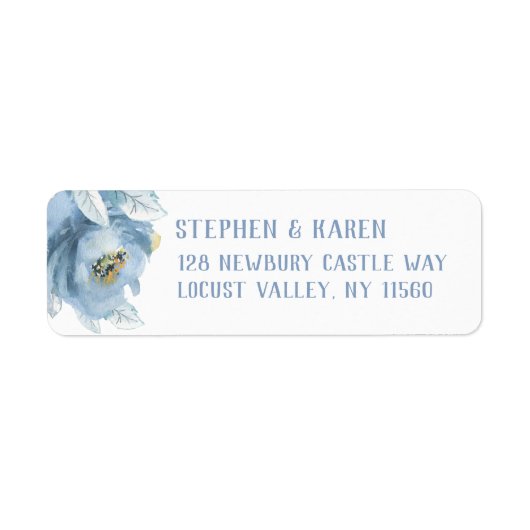 Dusty Blue Peony Elegant Return Address Label (Voorkant)
