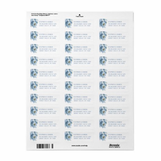 Dusty Blue Peony Elegant Return Address Label (Full Sheet)