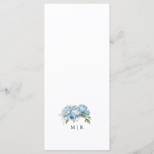 Dusty Blue Peony Elegant Waterverf Wedding Menu (Achterkant)