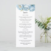 Dusty Blue Peony Elegant Waterverf Wedding Menu (Staand voorkant)