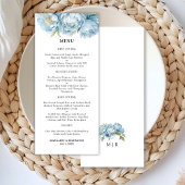 Dusty Blue Peony Elegant Waterverf Wedding Menu