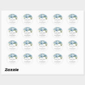 Dusty Blue Peony Elegant Waterverf Wedding Ronde Sticker (Vel)