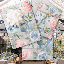 Dusty Blue Peony en Roze Roses Garden Inpakpapier Vel