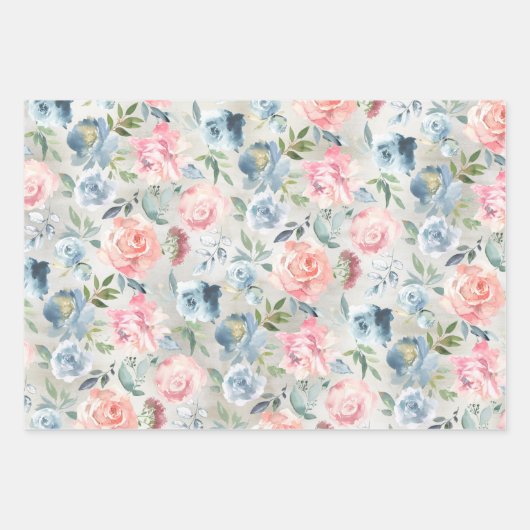 Dusty Blue Peony en Roze Roses Garden Inpakpapier Vel (Voorkant 2)
