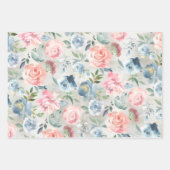 Dusty Blue Peony en Roze Roses Garden Inpakpapier Vel (Voorkant)
