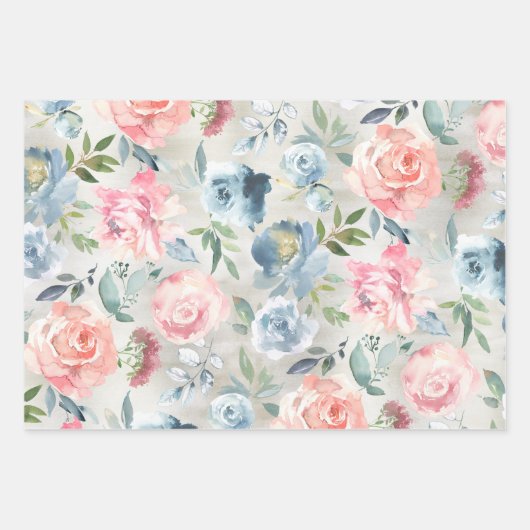 Dusty Blue Peony en Roze Roses Garden Inpakpapier Vel (Voorkant 3)