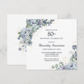 Dusty Blue Peony Floral 80th Birthday Kaart (Voorkant / Achterkant)
