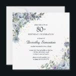 Dusty Blue Peony Floral 80th Birthday Kaart<br><div class="desc">Eer een speciale vrouw met deze  stofblauwe pony floral die licht stoffig is met gouden enkels.</div>