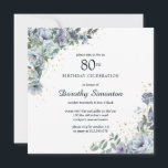 Dusty Blue Peony Floral 80th Birthday Kaart<br><div class="desc">Eer een speciale vrouw met deze  stofblauwe pony floral die licht stoffig is met gouden enkels.</div>