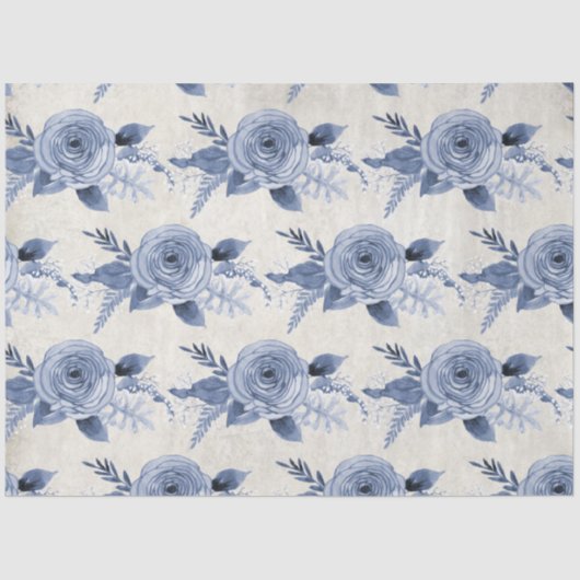  "Dusty Blue Peony Floral Foliage"-ontkoppeling Tissuepapier (Voorkant)