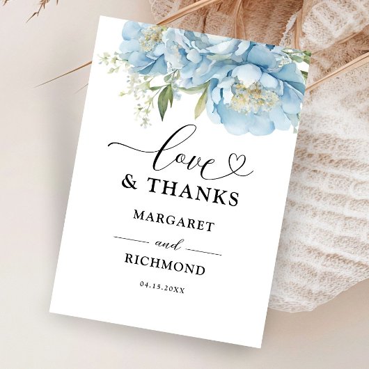 Dusty Blue Peony Floral Wedding Bedankt